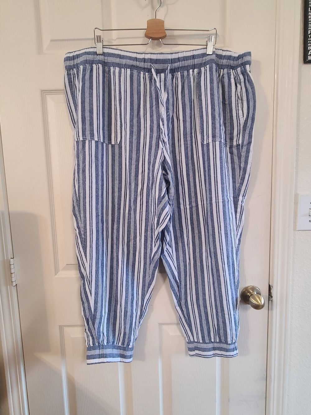 Per Se Navy and White Striped Drawstring Pants